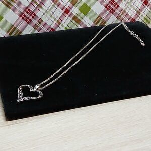 Vintage Silver Tone Black Rhinestone Heart Pendant Jewelry Necklace #67